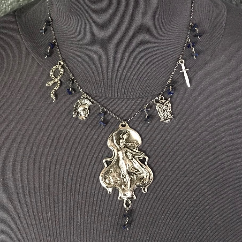 Athena Minerva Greek Roman Goddess Wisdom & War Handmade Necklace, Lapis Lazuli